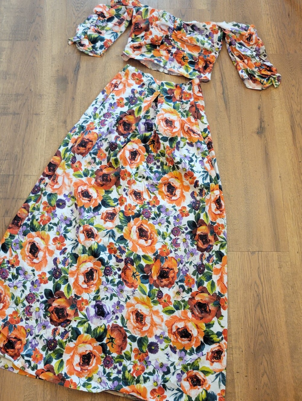 Floral Maxi Skirt And Crop Top Set- Women